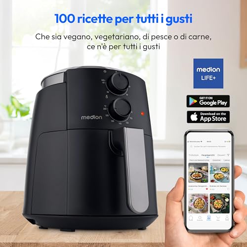Medion P30 L Friggitrice Ad Aria Calda (4,7 Litri, Friggitrice Ad Aria, 1500 Watt, Funzionamento Semplice, Frittura Senza Olio, Timer 60 Minuti, Fino A 200° C, Rivestimento Antiaderente, MD13020) Nero - 2