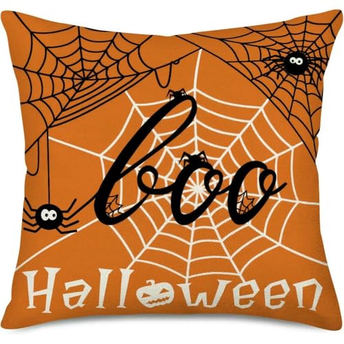 Housses de coussin d'Halloween carrées orange noir blanc