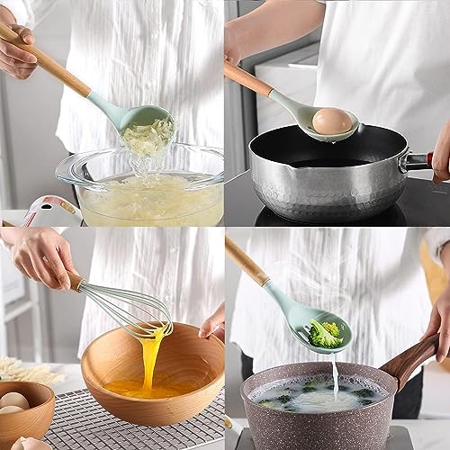 Image of Barebeauty 12 Pcs Silicone Kitchen Utensils Set with Holder Heat Resistant Silicone Spatula | Turner Set Wooden Spoons Kitchen Tools | Cooking Utensils for Nonstick Cookware (Light Green)