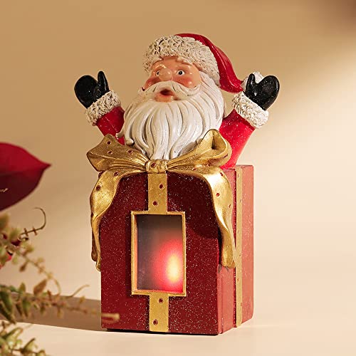 Ehuoyan Christmas Decorations Santa Claus Jumping Out Gift Box With Usb Rechargeable Led Flame Light, Resin Santa Claus Statue Collectibles Xmas Indoor Holiday Table Top Decor, Red #TOP1