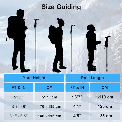 supregear Trekking Poles, 2 Pack Lightweight Aluminum Hiking Poles 3-Section Adjustable Telescopic Shockproof Walking Sticks with T-Handle for Kids Adults Seniors Men Women Camping Backpacking, Black