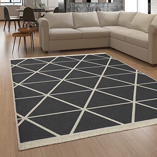 Paco Home Alfombra Salon De Habitacion Se Puede Lavar En La Lavadora Motivo Nordica Motivo Boho Chic, tamaño:120x160 cm, Color:Antracita 4