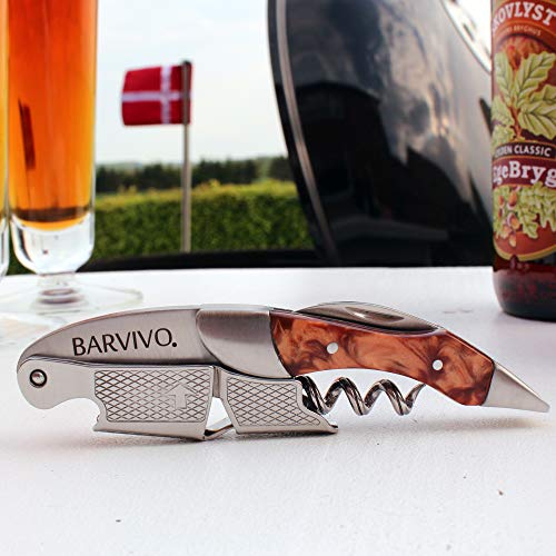 Professional Waiters Corkscrew by Barvivo - This Bottle Opener for Beer and Wine Bottles is Used by Waiters, Sommelier and Bartenders Around the World. Made of Stainless Steel and Gold Resin. - Thumbnail 4