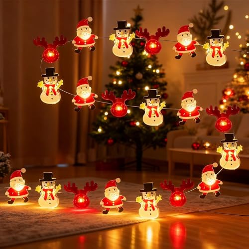 ZPZVEBEKK 2 M 20 LED Decoraciones Navideñas Interiores Noel Hada Luces De Cadena Papá Muñeco Nieve Jengibre Luces Hadas Funcionan Con Pilas Con Forma Para Fiestas,Navidad, Balcones(Mix-2)