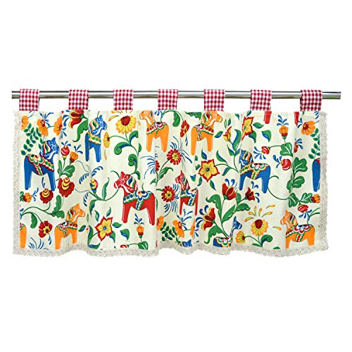 ABREEZE Lace Bohemian Cafe Curtain Fashion Horse Window Curtain Cotton Canvas Cafe Kitchen Curtains Valances for Café,Bath,Laundry,Bedroom,55" W X 24" L，1 Panel