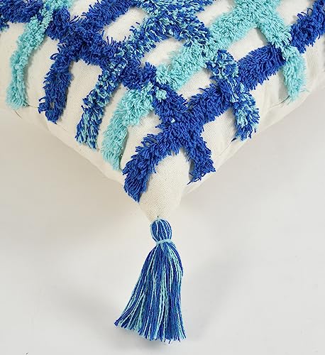 Image of TIB Premium Boho Decorative Throw Cushion Covers, 16 x 16 cm, Set of 2, Cotton. (Blue Net)