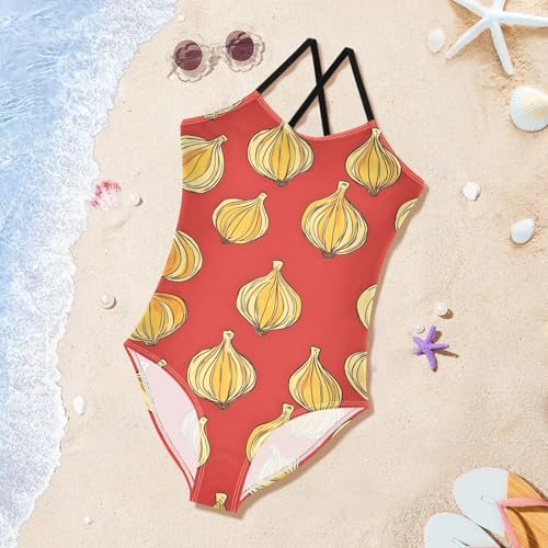 Yellow Onion Girls One Piece Swimsuits Quick Dry Beach Swimwear Bathing Suit3