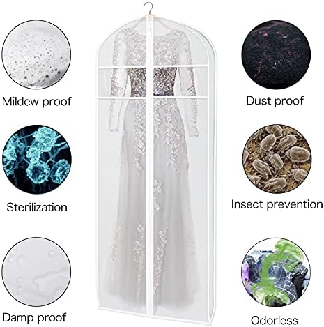 KEEGH Dress Garment Bags for Storage 72inches with Clear Window and 3inches Gusset Dress Cover Bag for Long Evening Dresses,Fur Coat, Long Dress Gown Closet Storage
