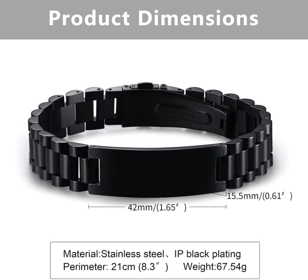 Stainless Steel Link Bracelet Personalized Jewelry Gift, Masculine Watch Band for Him Dad Husband Boyfriend Son New Dad Stepdad Bracelets for Men