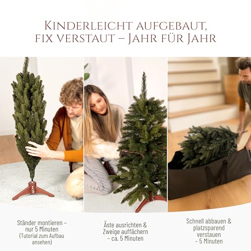 Premium Weihnachtsbaum künstlich 90cm - TESTSIEGER 10 Jahre GARANTIE - Naturgetreu, dichte Zweige, Künstlicher Weihnachtsbaum mit Holzständer, Christmas Tree Tannenbaum künstlich 90 cm Pure Living