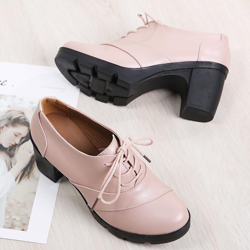 Women's Leather Platform Lace Up Chunky Mid-Heel Loafers Classic Round Toe Dress Oxfords Casual Comfort Walking Pump Shoe for Business Office &Work - Image 6