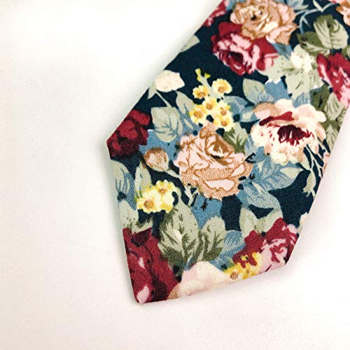 Image of Mantieqingway Men's Cotton Floral Neck Tie 2.56'' Printed Skinny Tie