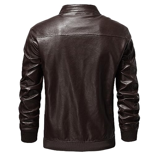 WULFUL Men's Faux Leather Jacket Stand Collar Lightweight Bomber Jacket3