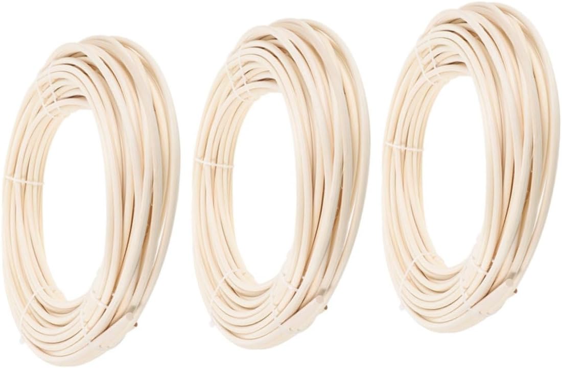 NUOBESTY 3 Rolls Round Reed Rattan Weaving Material Coil for Basket Making Chair Repair DIY Furniture Supplies Beginner Friendly Easy to Weave for All Skill Levels