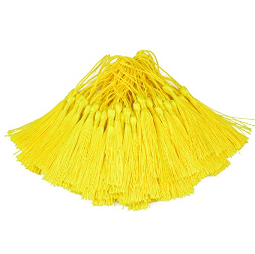 Image of 100pcs 13cm /5 Inch Silky Floss Bookmark Tassels with 2-Inch Cord Loop and Small Chinese Knot for Jewelry Making, Souvenir, Bookmarks, DIY Craft Accessory (Yellow)