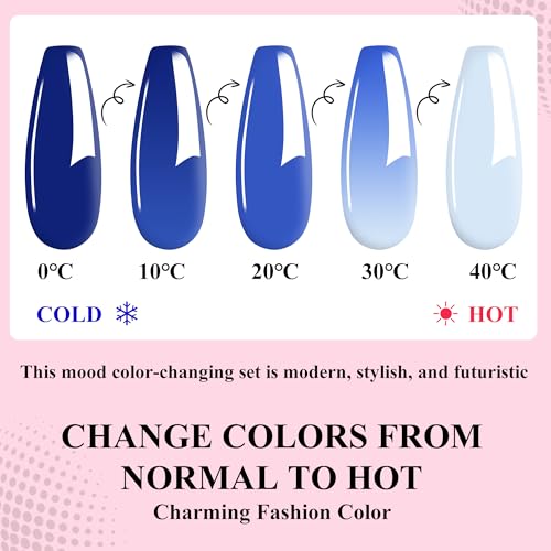 Eodci Changing Dip Powder Nail Set, 6 Colors Dipping Powder Kit With Base & Top Coat/Activator/Brush Saver,Chameleon Pink Blue Nail Dip Manicure Kits Cold Warm Temperature, No Needed Nail Lamp Curing