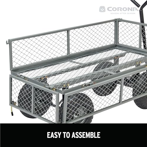Corona Carrinho de paisagem de metal com capacidade de 180 kg, laterais dobráveis, pneus pneumáticos