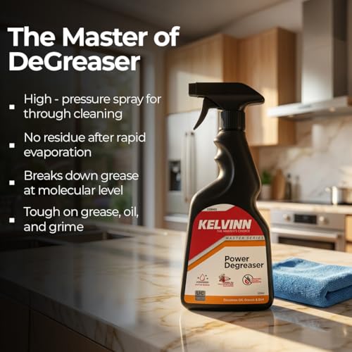 Image of KELVINN Power Degreaser 500ml, Heavy Duty Engine Cleaner for Car Bike Kitchen Bathroom, Removes Grease Oil Grime, Multi Surface Cleaner Safe on Metal Paint Plastic, Fast Acting Residue Free Spray