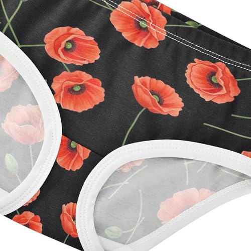 Red Flowers Black Little Girl Panties Toddlers Underwear Floral Cotton Fancy Briefs Kids Undies 2t4