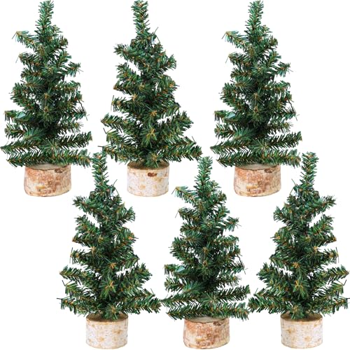 Winlyn 6 Pack Mini Artificial Christmas Trees Canadian Pine Tree with Wooden Base Small Tabletop Trees 10' Tall for Holiday Season Christmas Village DIY Crafts Party Centerpiece Table Mantel Décor