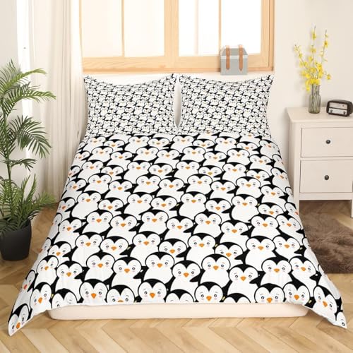 Loussiesd Parure de lit simple avec housse de couette motif pingouin manquant pour enfants garçons et filles