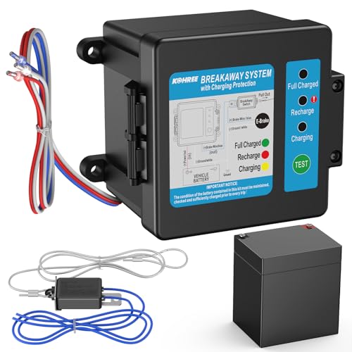 Kohree Trailer Brakes Breakaway Kit Built-in 12V 5AH Battery and Charger Side-Mount Break-Away Controller System with Coiled Cable Secure for Trailer Caravan with LED Indicator