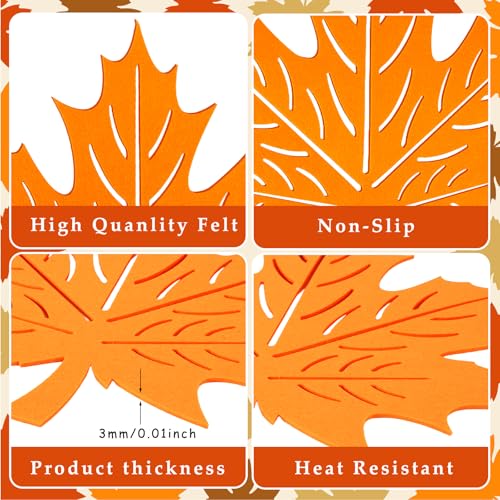 HOWAF 5 Pack Autumn Leaf Table Mats and Coasters, Thanksgiving Fall Decorations Felt Non-Slip Maple Leaves Orange Coasters - Cosy Home Interiors HOWAF 5 Pack Autumn Leaf Table Mats and Coasters, Thanksgiving Fall Decorations Felt Non-Slip Maple Leaves Orange Coasters - Image 3