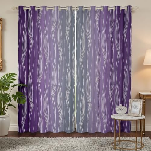 Homewish Blackout Curtains 66"x72", Ombre Dark Purple Grey Curtains