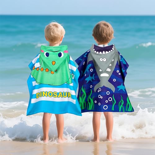 Image of growell Hooded Kids Beach Towels - Toddler Bath Towel Girls Boys Swim Cover-ups for Ages 1 to 6 Kids Pool Towels Quick Dry Lightweight Soft Microfiber Poncho Towel 24x23 (Buble Shark)