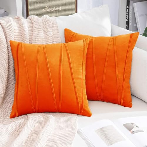 Image of Khooti Velvet Striped Cushion Cover Pack of 1-30 inch x 30 inch / 76 x 76 cm | Orange | Soft Pillow Covers Cushion Case for Sofa Bedroom Livingroom Chair Car, Cushion Cover with Zig Zag Pattern