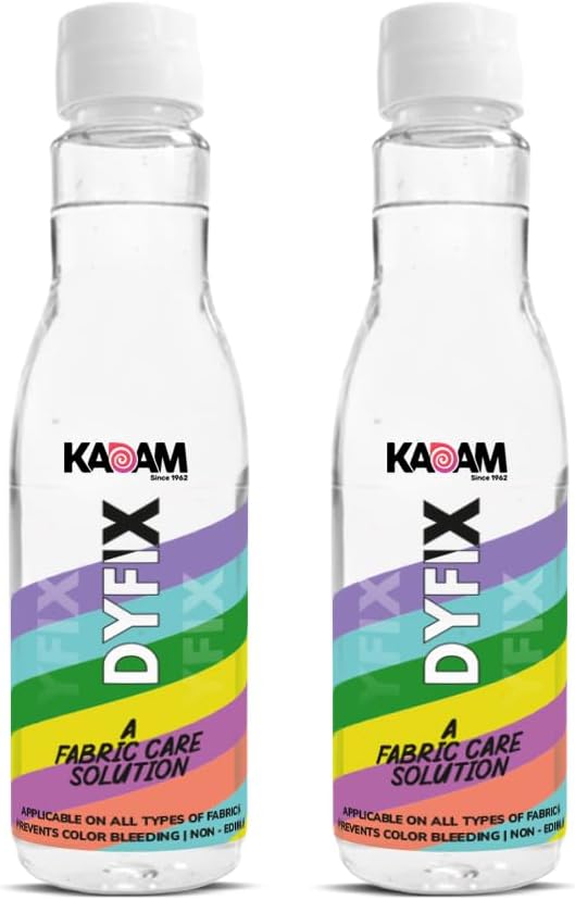- Kadam Dyfix Colour Fixer Liquid for Clothes | Stops Colour Bleeding & Fading | Non-Toxic, Anti-Fade Dye Fix Color Fixer Solution for All Fabrics | Easy-to-Use cloth Color Guard for Tie-Dye (Bottle 300g)