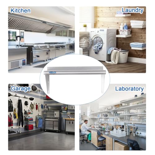 Image of HARDURA Stainless Steel Shelf 14 inch x 36 inch, 275lb Commercial Shelves Wall Mount Metal Shelving with Backsplash and Brackets for Kitchen, Restaurant, Laundry Room and Home