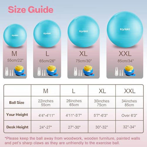 Image of kisnbld Exercise Ball, Extra Thick Yoga Ball for Workout Pregnancy Stability, 4 Sizes Anti-Burst Balance Ball with Foot Pump - Heavy Duty Fitness Ball Chair for Office, Home & Gym