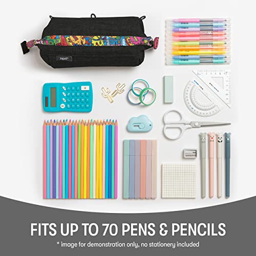 Image of ZIPIT: Lenny Pencil Case - Black & Doodles - Large Storage Capacity Zipper Pouch, Makeup-Stationery Bag, School, Washable Polyester, Kids-Teens-Adults