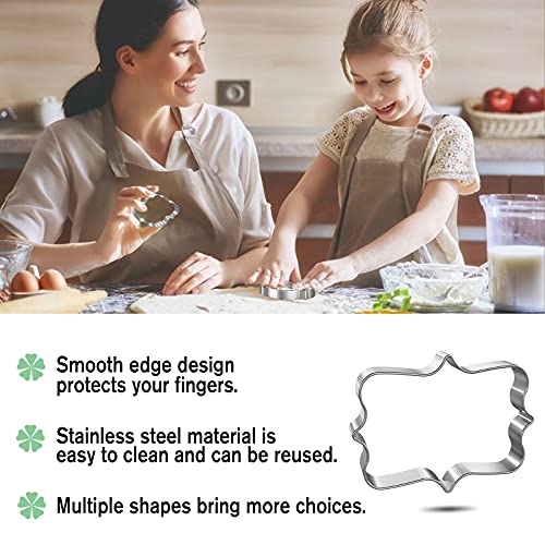 Hibery 8 Pcs Plaque Frame Cookie Cutters Set, Metal Cookie Cutters for Baking - Biscuit, Fruit, Bread Wedding and Birthday Party Decorations - Thumbnail 4