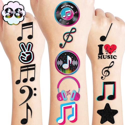 (96PCS) Music Note Notes Musical Motivational Pre-Cut Temporary Tattoos for Kids Birthday Themed Party Supplies Decorations Favors Super Cute Instrument Stickers Tattoo (Normal)