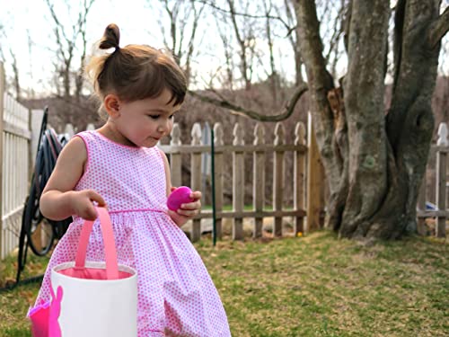 Image of Easter Baskets for Kids - Boys and Girls Easter Egg Hunt Baskets, Cute Sequin Rabbit Bunny Printed Canvas Gift Basket for Baby, Easter Decorations Party Supplies (G-Green and Pink)
