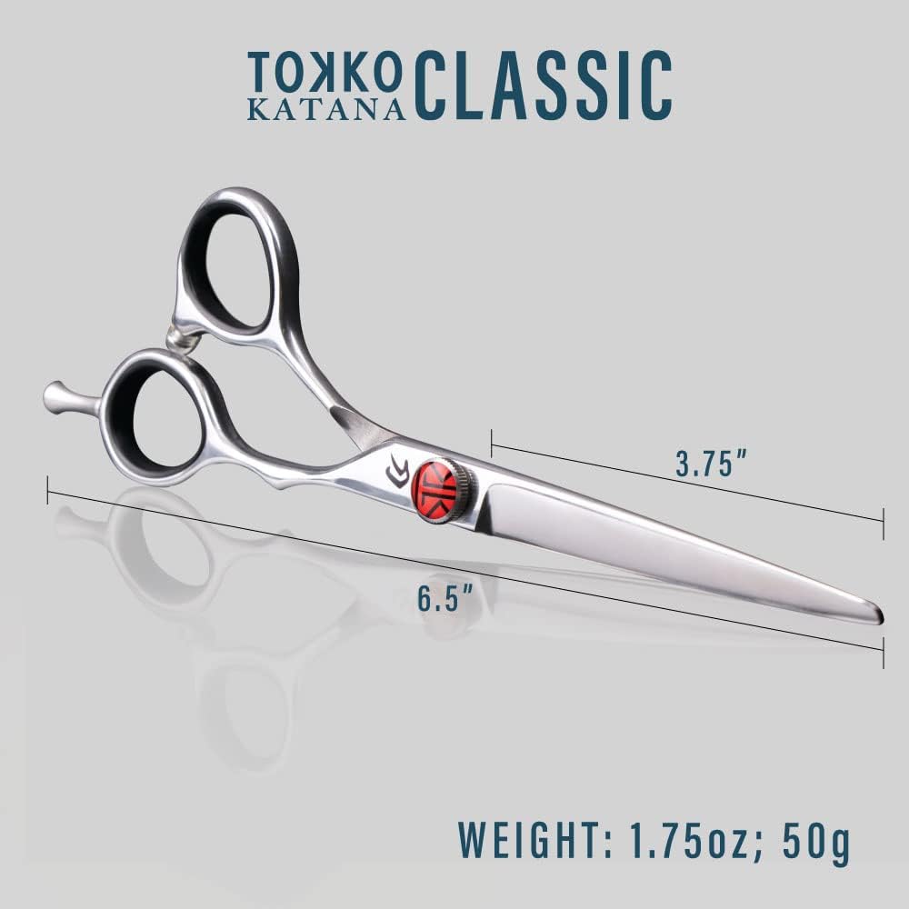 Tokko Katana Classic Lefty Shears Professional Razor Edge 440C Japanese Stainless Steel Left Handed Haircutting Scissors 6.5" Barber Shears With Adjustment Screw and Leather Case