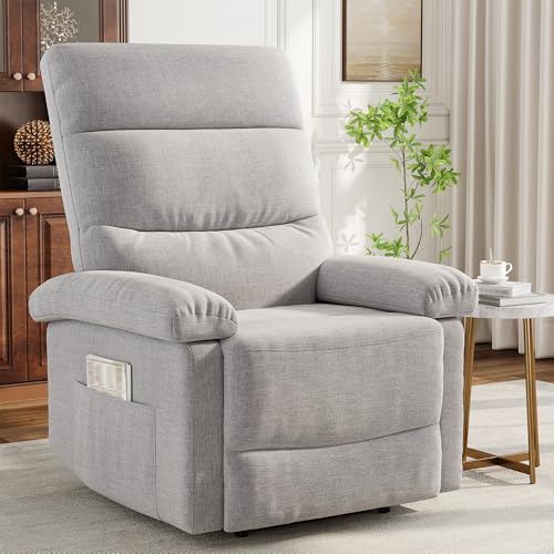 Garvee Recliner Chair for Adults, Manual Recliner with Side Pocket, Adjustable Fabric Single Sofa with Ergonomic Back Support, for Living Room, Nursery, Bedroom, Grey