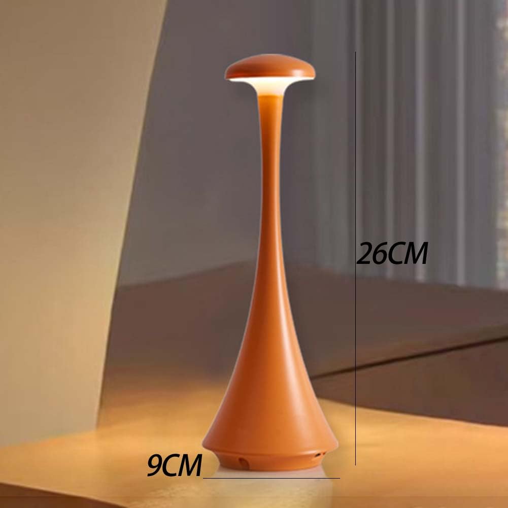 LED Pilz Tischlamp Kabellos Akku Pilz Lampe mit Touch Dimmbare Tischleuchte Modern Mushroom Lampe USB Aufladbar Tragbare Nachttischlampe mit Schalter Deko Kinderzimmer Lampe 3000K-6000K,Orange