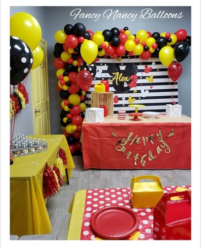 Image of KBZVNAF Red Yellow Black Latex Balloons - 60 Pack 12 inch Red Yellow Black Confetti Party Balloons for Birthday, Baby Shower, Wedding, Bridal Shower, Mouse Theme Party Decorations