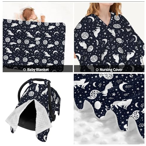 Image of Wolf Star and Moon Baby Car Seat Canopy Nursing Cover for Newborn Car Seat Breastfeeding Covers Blanket Newborn Shower Gift