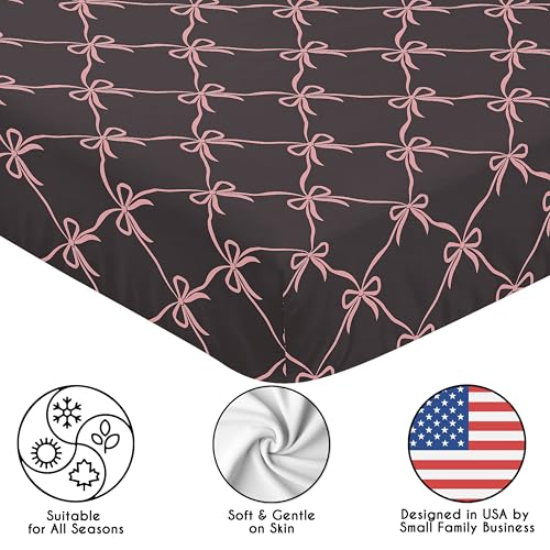 Image of Sweet Jojo Designs Fitted Baby Crib Sheets (Black and Pink Bows) for Girls, Infant Nursery, Toddler Room - Standard Size (for Shabby, Princess Ballerina, Ballet Collection, Vintage Coquette Aesthetic)