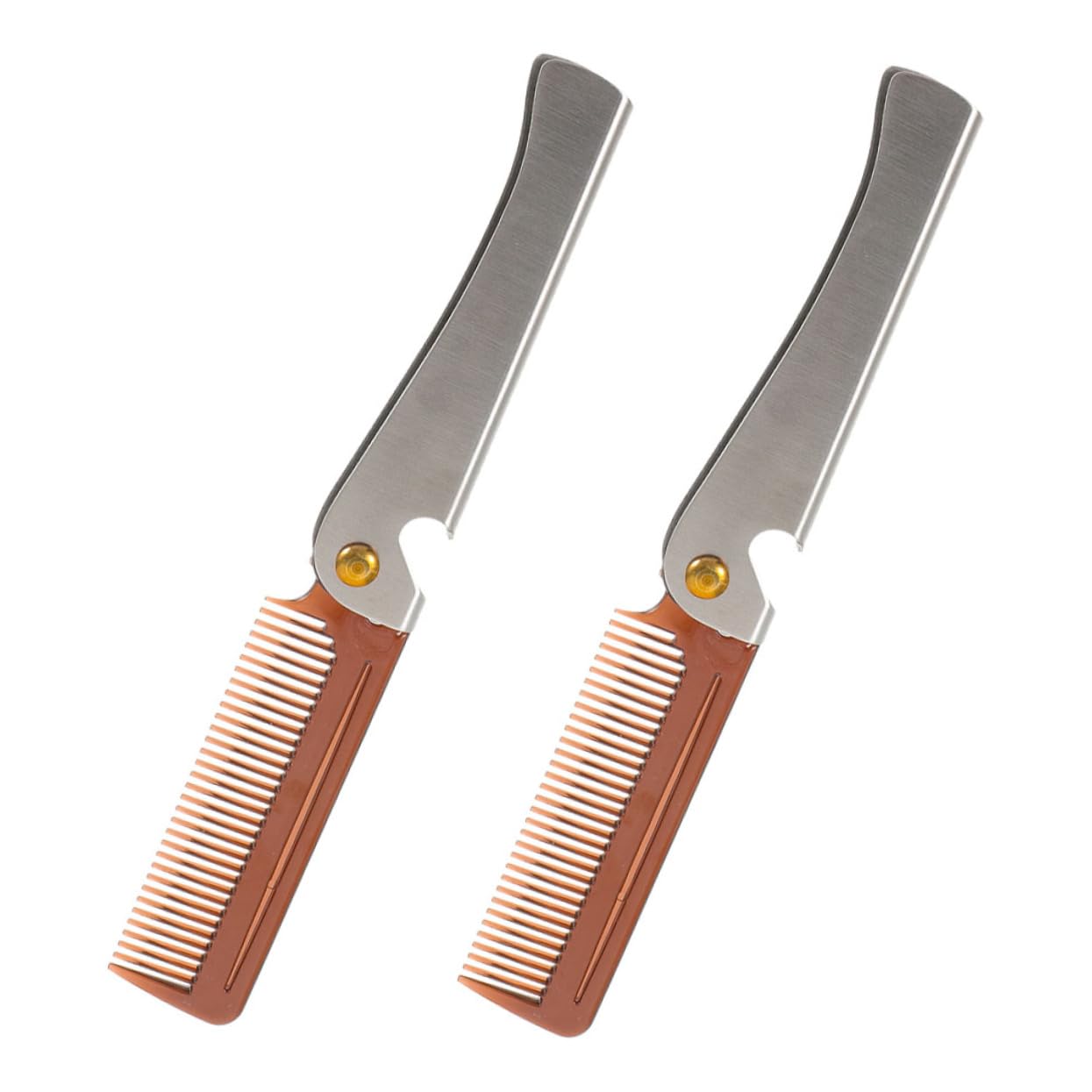 Ipetboom 2pcs Portable Folding Hair Comb Stainless Steel Men's Beard Grooming Brush Hair Detangler Bottle Opener