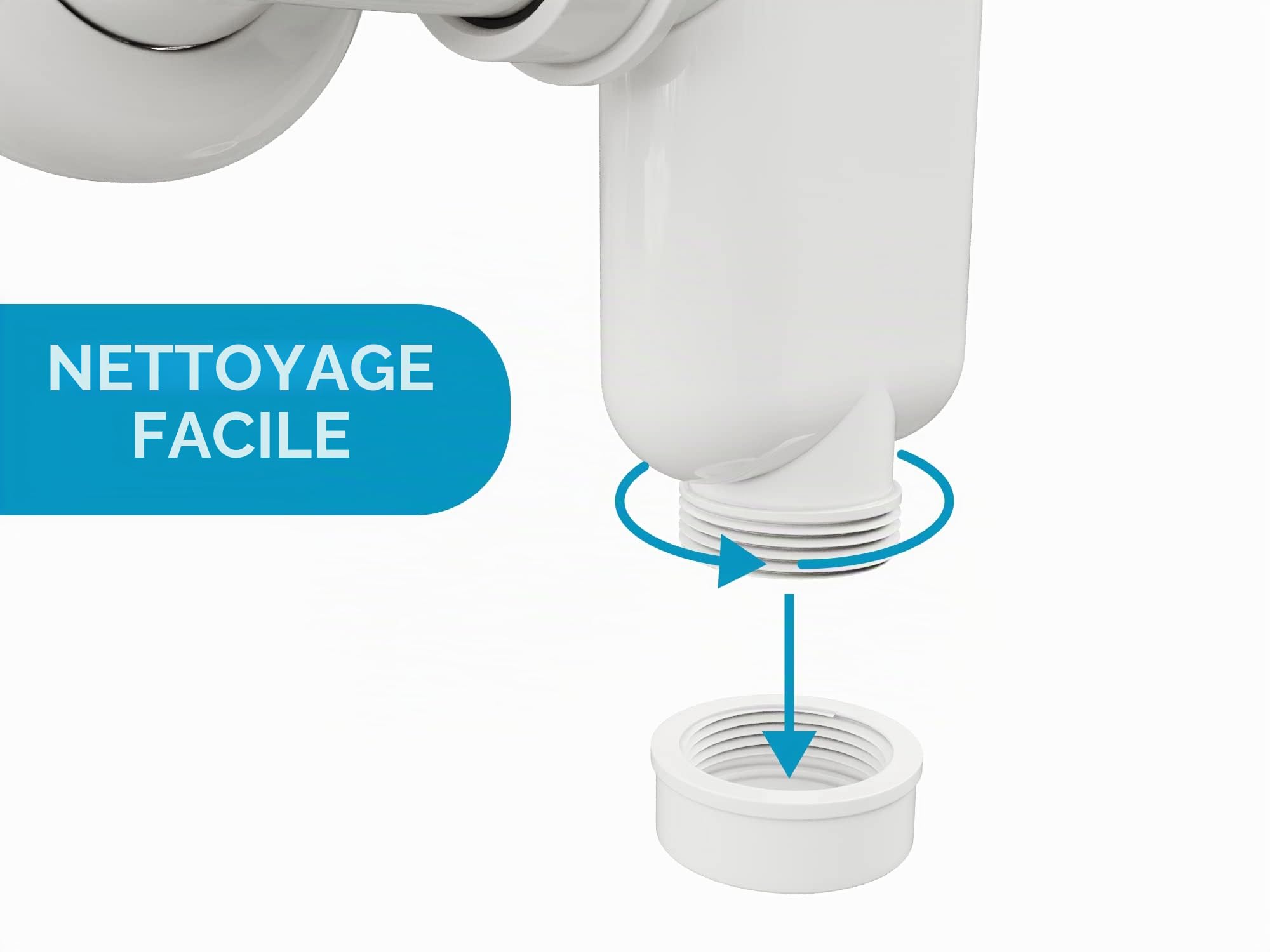 Aqua Bagno Siphon économiseur d'espace pour lavabo – Siphon de meuble – Siphon peu encombrant – Siphon plat – Salle de bain – Flexible réglable – G 1 1/4'' – DN32 – Double lavabo Blanc