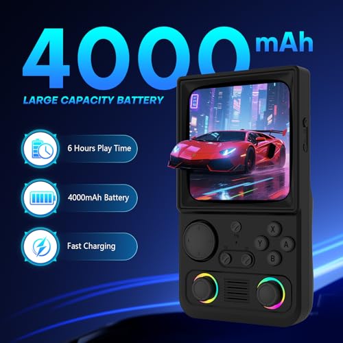 Image of R36TMAX Retro Handheld Game Console, Retro Gaming Console with 4.0 Inch 720x720 IPS Screen, Portable Handheld Linux System, 4000mAh Battery (Dark Black-128GB)