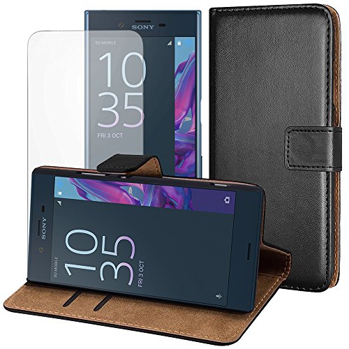 JJPRIME - Funda de Piel sintética con Tapa y Ranuras para Tarjetas y función Atril integrada, Compatible con Sony Xperia XZ/XZs/XZPREMIUM (Protector de Pantalla Gratuito) (Sony Xperia XZ/XZs)