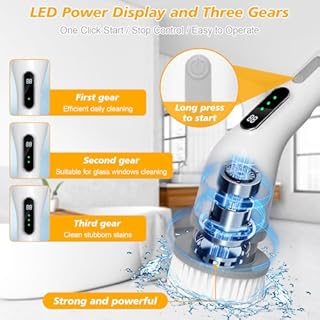 Brosse Nettoyage Electrique, 9 en 1 Brosse Rotative Nettoyage avec Ajustable, 8 TêTes 3 Vitesse Electric Cleaning Brush, Nettoyage Salle de Bain pour Baignoire, Toilettes, Cuisine