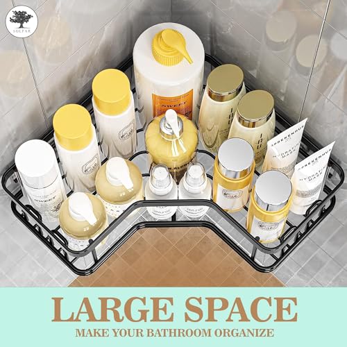 Image of Sulfar Self Adhesive Corner Shelf for Bathroom Adhesive Shelf for Kitchen with Magic Sticker Bathroom Organizer Without Drill (Black) Pack of 2