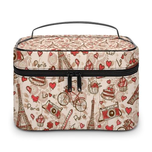 JZemdybill Trousse per cosmetici, Torre Eiffel di Parigi, borsa da toilette da viaggio in pelle per donne